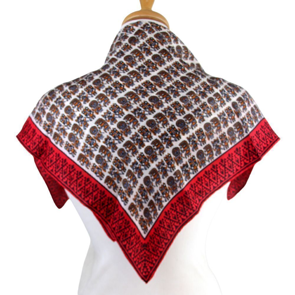 23"x23" Glentex RED BLACK WHITE MULTICOLOR SILK HANDROLLED SCARF SHAWL WRAP (B46